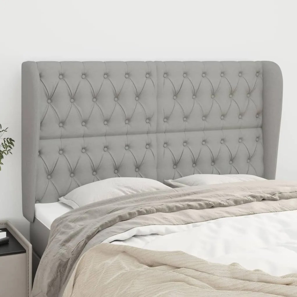 vidaXL Tăblie de pat cu aripioare gri deschis 147x23x118/128 cm textil