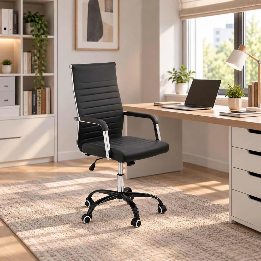 RESIGILAT - Scaun birou negru din piele sintetică și bază metalică OFF 319