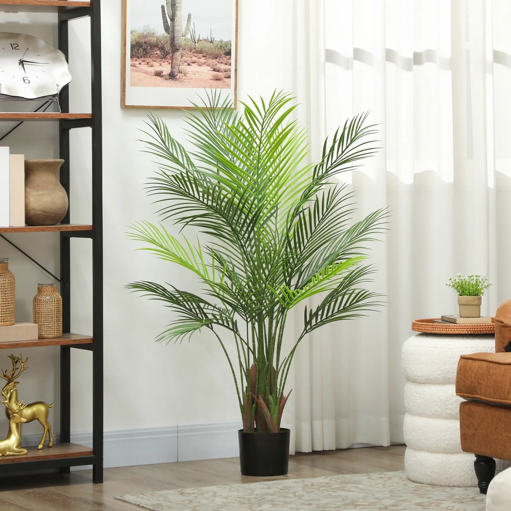 HOMCOM Palmier Artificial 120 cm cu Ghiveci Inclus, 22 Frunze, pentru Casă, Living, Birou și Balcon, Verde | Aosom Romania