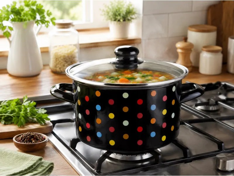 Oala din otel emailata cu capac Rosberg Premium RP54518I20G, Ø20x12 cm, 2,65 l, Toate plitele inclusiv inductie, Negru