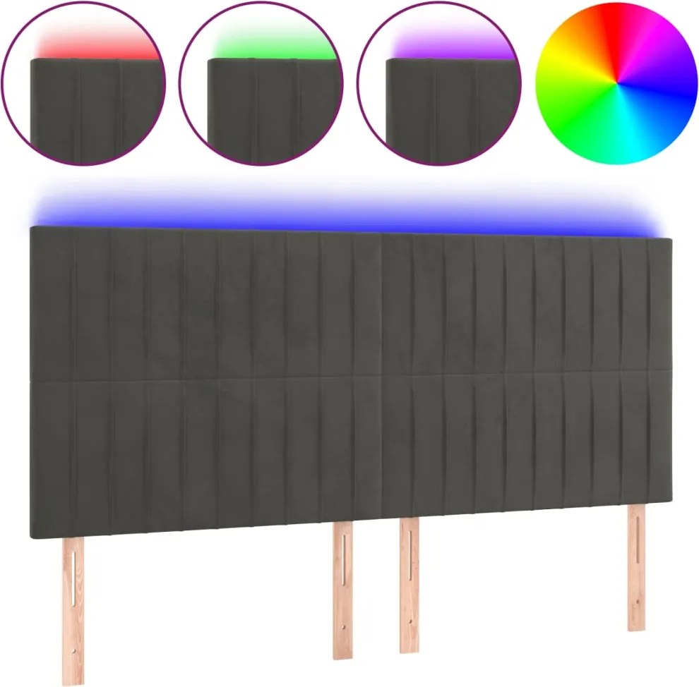 vidaXL Tăblie de pat cu LED, gri închis, 160x5x118/128 cm, catifea
