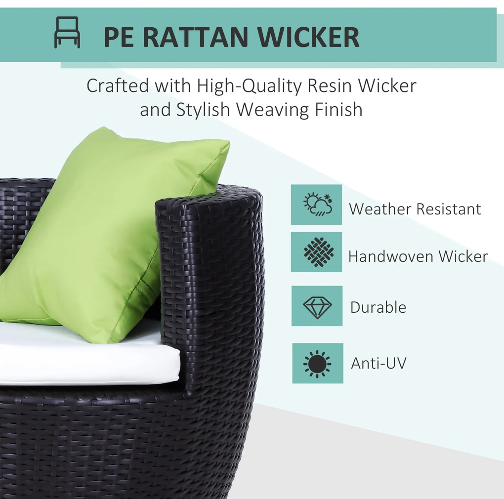 Set Mobilier Gradina Outsunny, Ratan cu 3 Piese si Perne Decorative, Maro inchis | Aosom RO