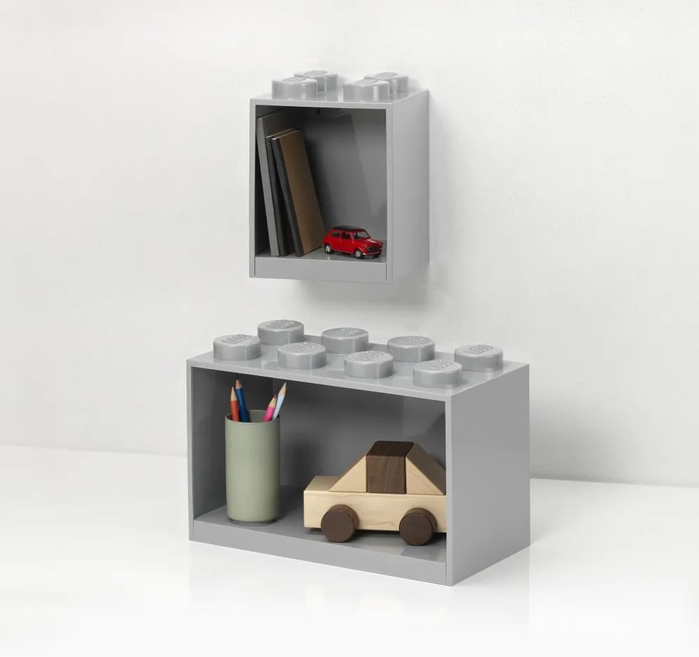 Set 2 rafturi de perete pentru copii LEGO® Brick, gri