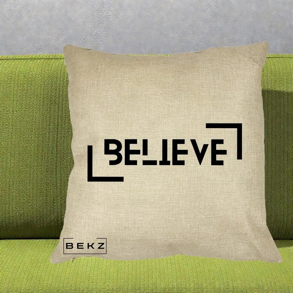 Perna Decorativa Believe Minimalist, 40x40 cm, Crem, Husa Detasabila, Perna Inclusa, BEKZ®