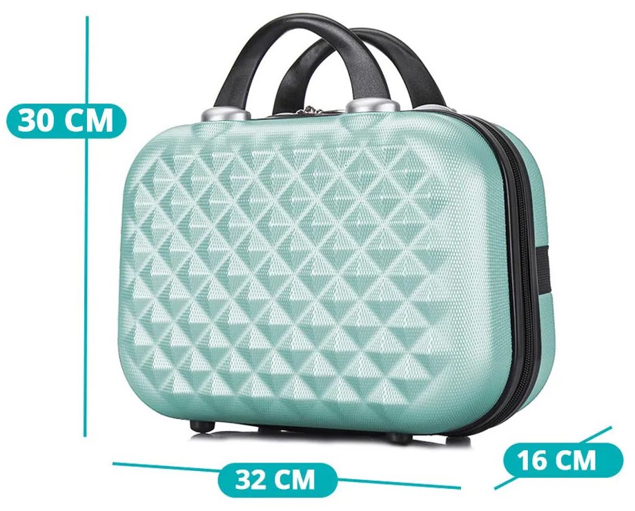 Set valiza de calatorie cu geanta cosmetica-verde menta