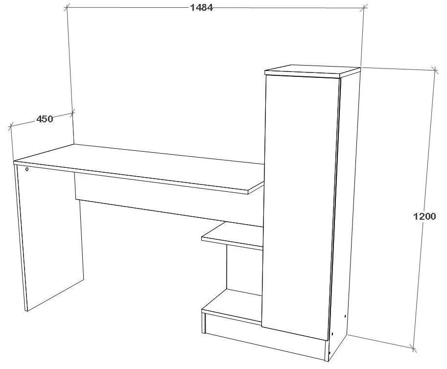 Birou haaus Reims, 1 Usa, Alb, 148 x 45 x 120 cm