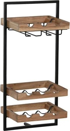 Suport pentru sticle din lemn de acacia și metal, 35x25x75 cm, finisaj natural/negru