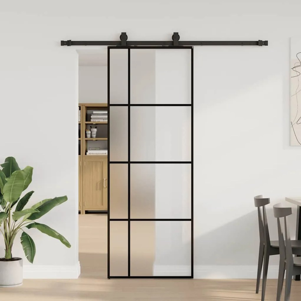 vidaXL Ușă glisantă cu set de feronerie neagră 76x205 cm Sticlă ESG