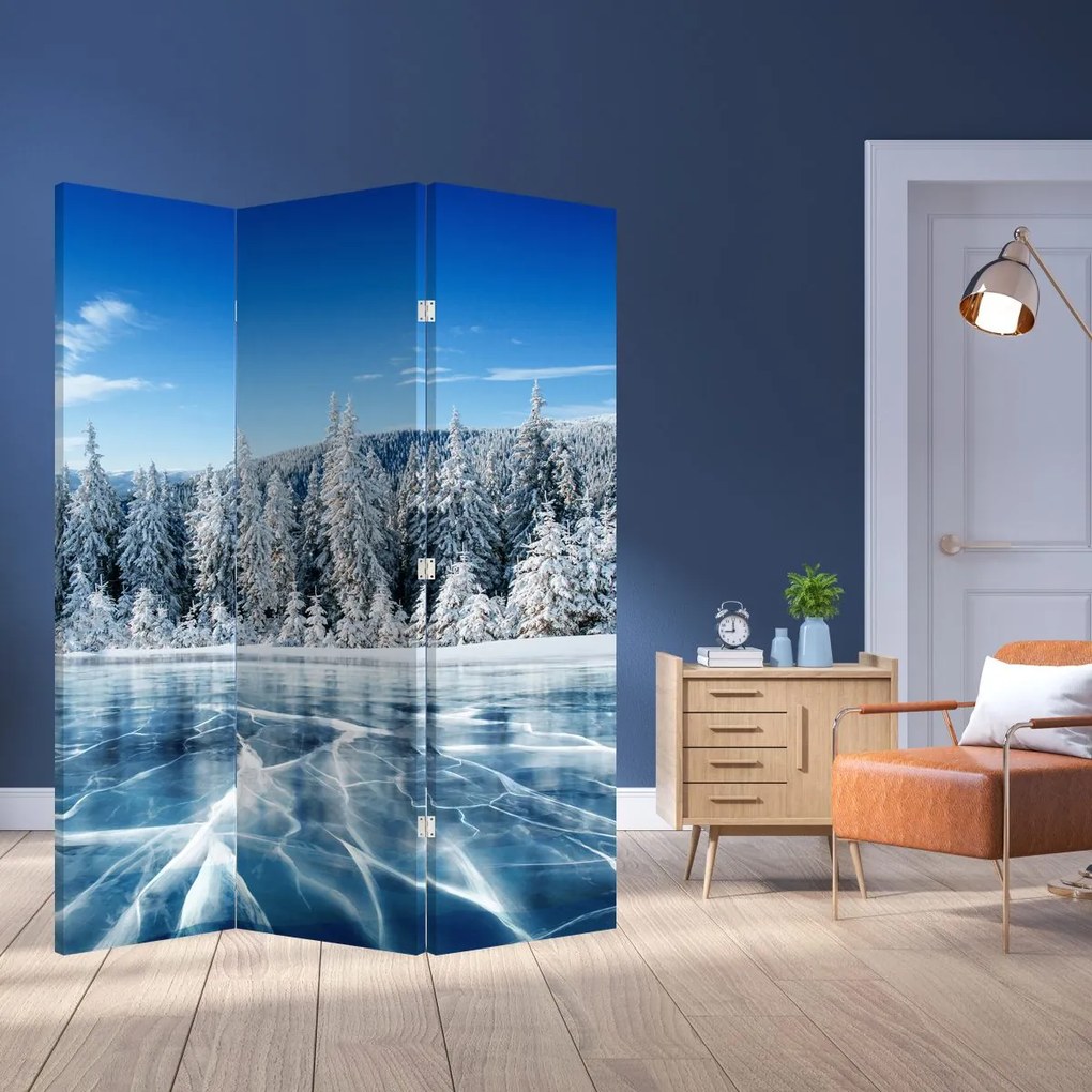 Paravan - Lacul înghețat și copacii înzăpeziți (126x170 cm)