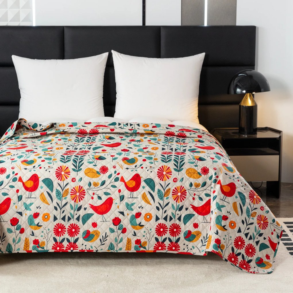 Cuvertura de pat cu model RETRO PASARE colorata Dimensiune: 220 x 240 cm