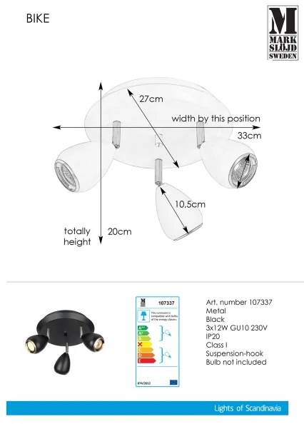 Markslöjd 107337 - Lampă spot BIKE 3xGU10/12W/230V