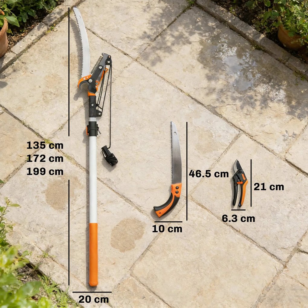 Outsunny Ferăstrău Manual 2-în-1 cu Tijă Telescopică din Aluminiu de 2-3 m, Ferăstrău de Tăiere și Foarfece cu Blocare de Siguranță | Aosom Romania