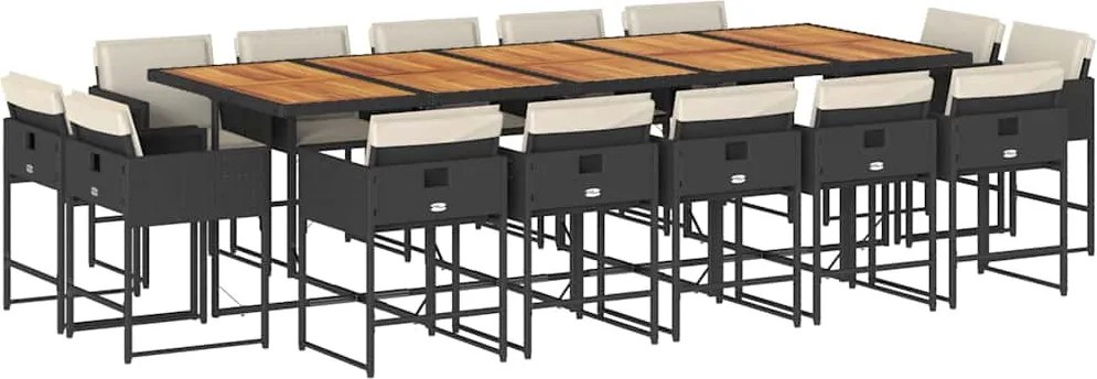vidaXL Set mobilier de grădină cu perne, 15 piese, negru, poliratan