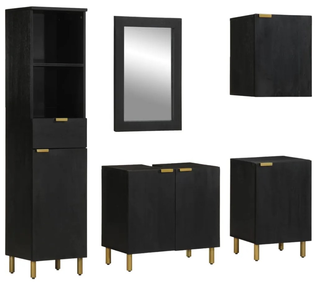 vidaXL Set mobilier de baie, 5 piese, negru, lemn prelucrat
