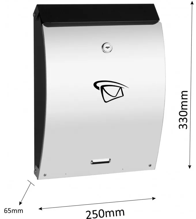 LUX16 cutie de scrisori, Neagră + oțel inoxidabil