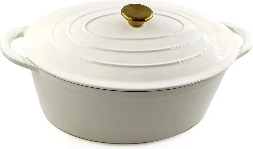 Oala fonta emailata cu capac Perfect Home 17923 30cm, 4.2L, crem