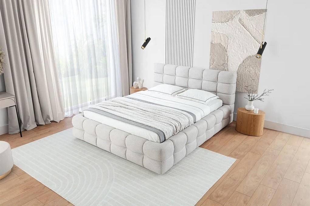 Pat tapițat Magnelio 160x200 cu ladă de depozitare - bej țesătură ușor de curățat Leo 03