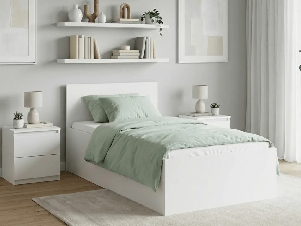 Pat de o persoana alb, SOFIA 90 x 200 cm Saltele: Cu saltele Deluxe 10 cm, Somiera pat: Cu lamele drepte