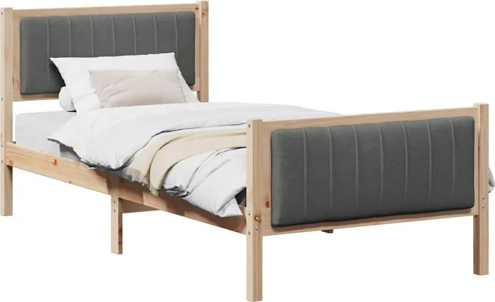 vidaXL Cadru de pat maro și gri închis 90 x 190 cm Lemn masiv de pin