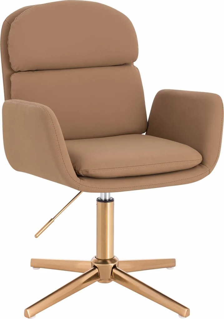 HR480CROSS Scaun Caramel Piele Ecologica Premium Soft cu Bază Aurie