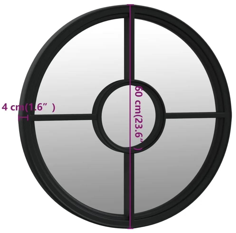 Oglinda de gradina rotunda, negru, 60x4 cm, fier, uz exterior 1, Negru, 60 x 4 cm