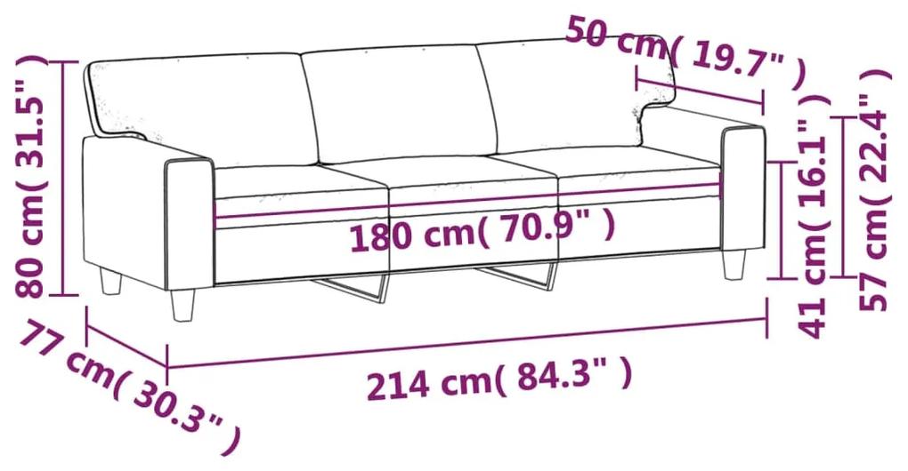 Canapea cu 3 locuri, cappuccino, 180 cm, piele ecologica Cappuccino, 214 x 77 x 80 cm