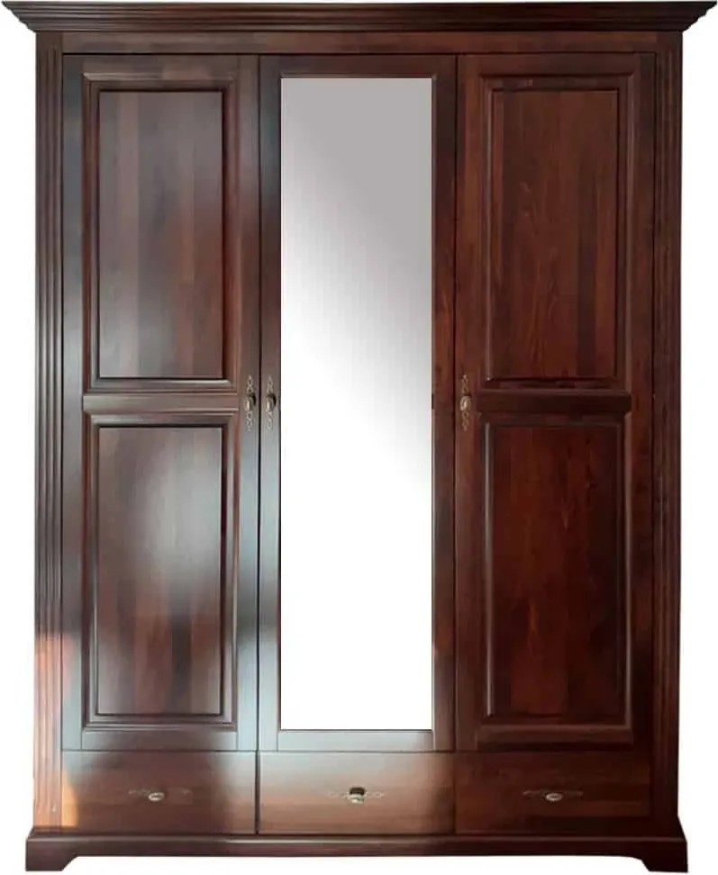 Dulap lemn masiv nuc Preston 3 Uși cu Oglindă, 160,7 × 60,9 × 206,9 cm
