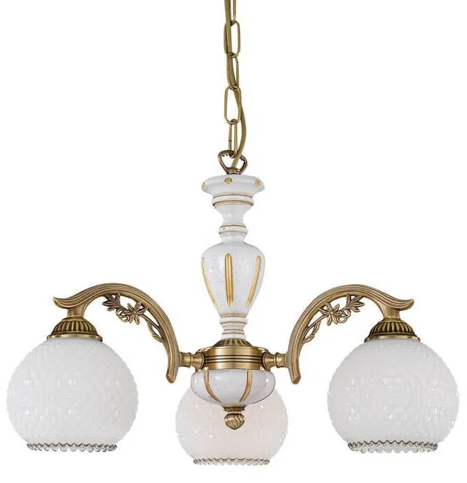 Candelabru cu 3 brate clasic design italian din alama, sticla si lemn 8605 RA-L. 8605/3