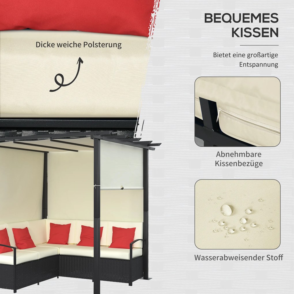 Outsunny Mobilier de Terasa Impletit, Set de Canapele de exterior din Ratan PE cu Pergola copertina plianta, bej | AOSOM RO