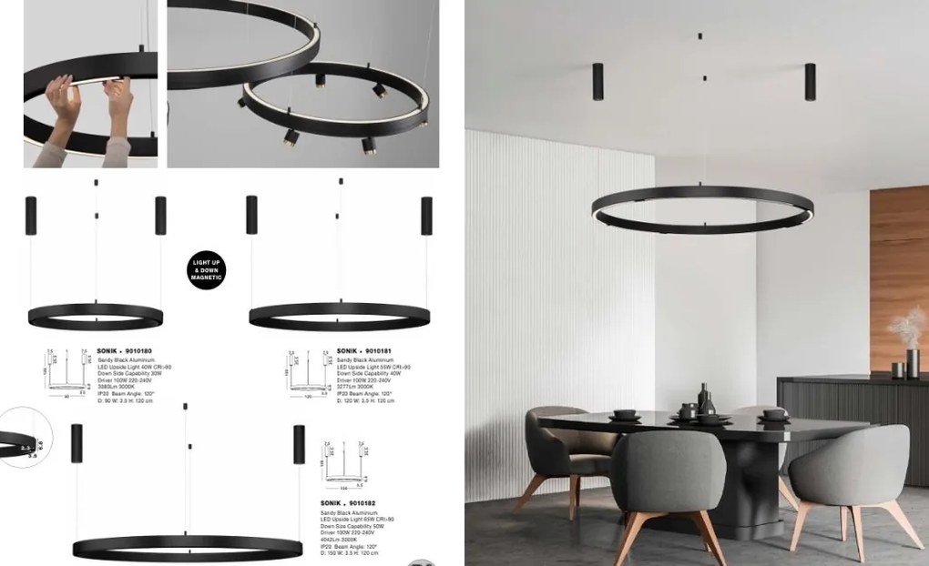 Sistem circular sina magnetica cu iluminat in partea superioara Breda 120cm