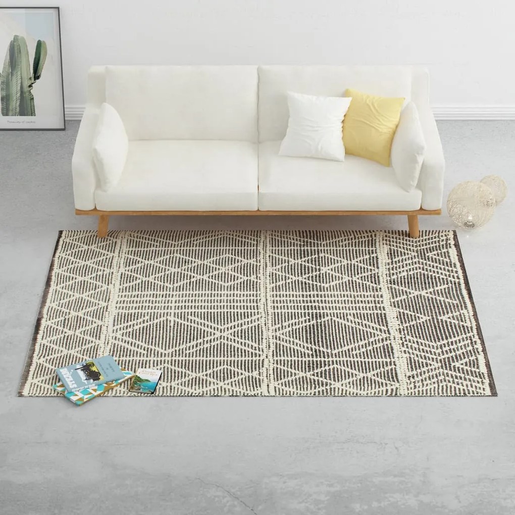 Covor lana tesut manual, negru alb, 140 x 200 cm 140x200 cm