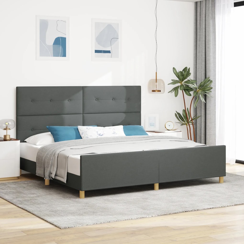 vidaXL Cadru de pat, gri închis, 200x200 cm, textil
