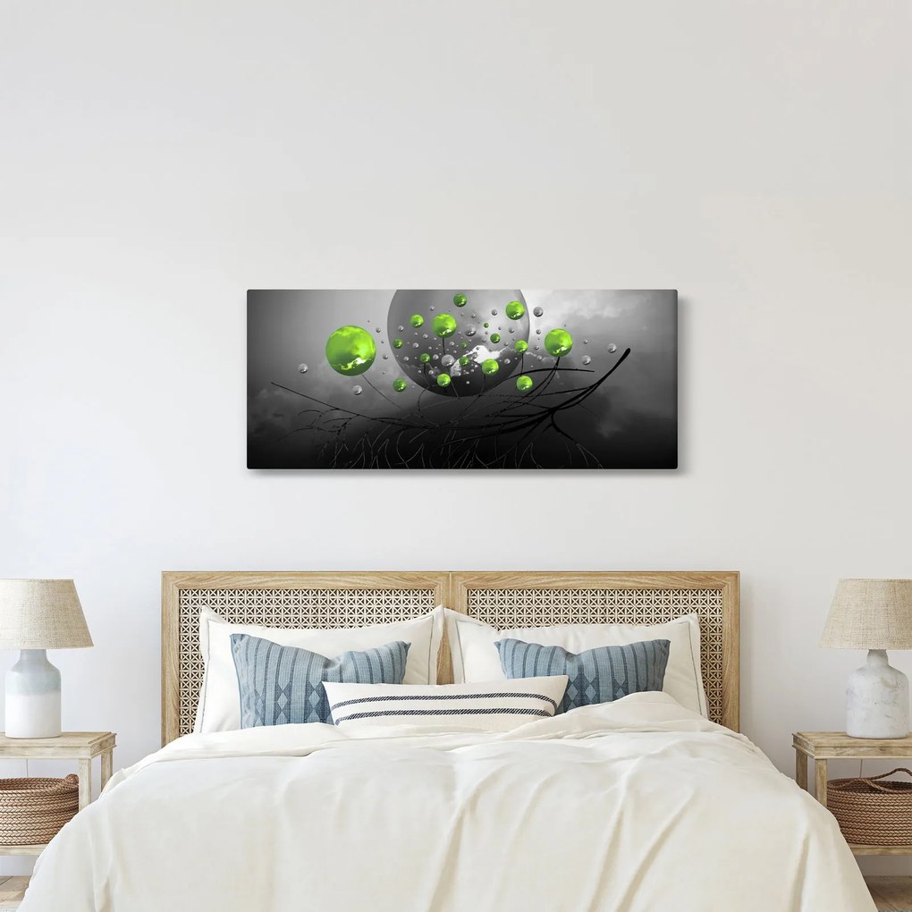 Tabloul cu bile abstracte verzi (120x50 cm)
