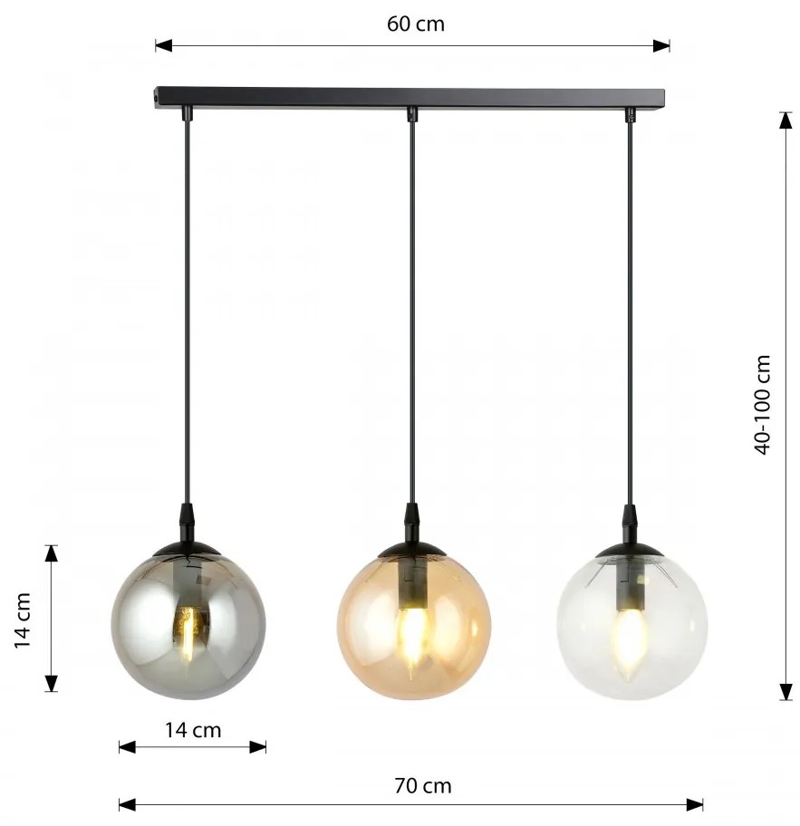 Lustra liniara cu 3 pendule cu globuri multicolore Cosmo