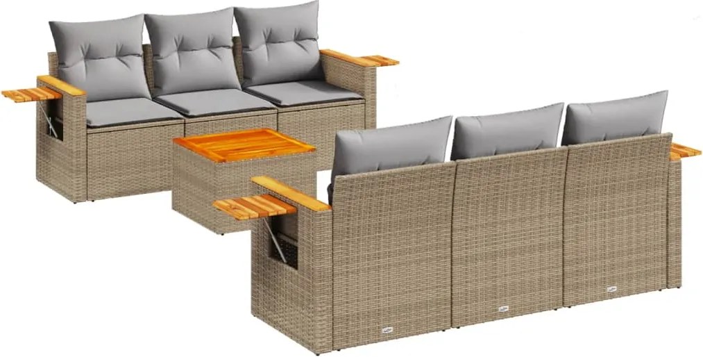 vidaXL Set canapele de grădină, 7 piese, cu perne, bej, poliratan