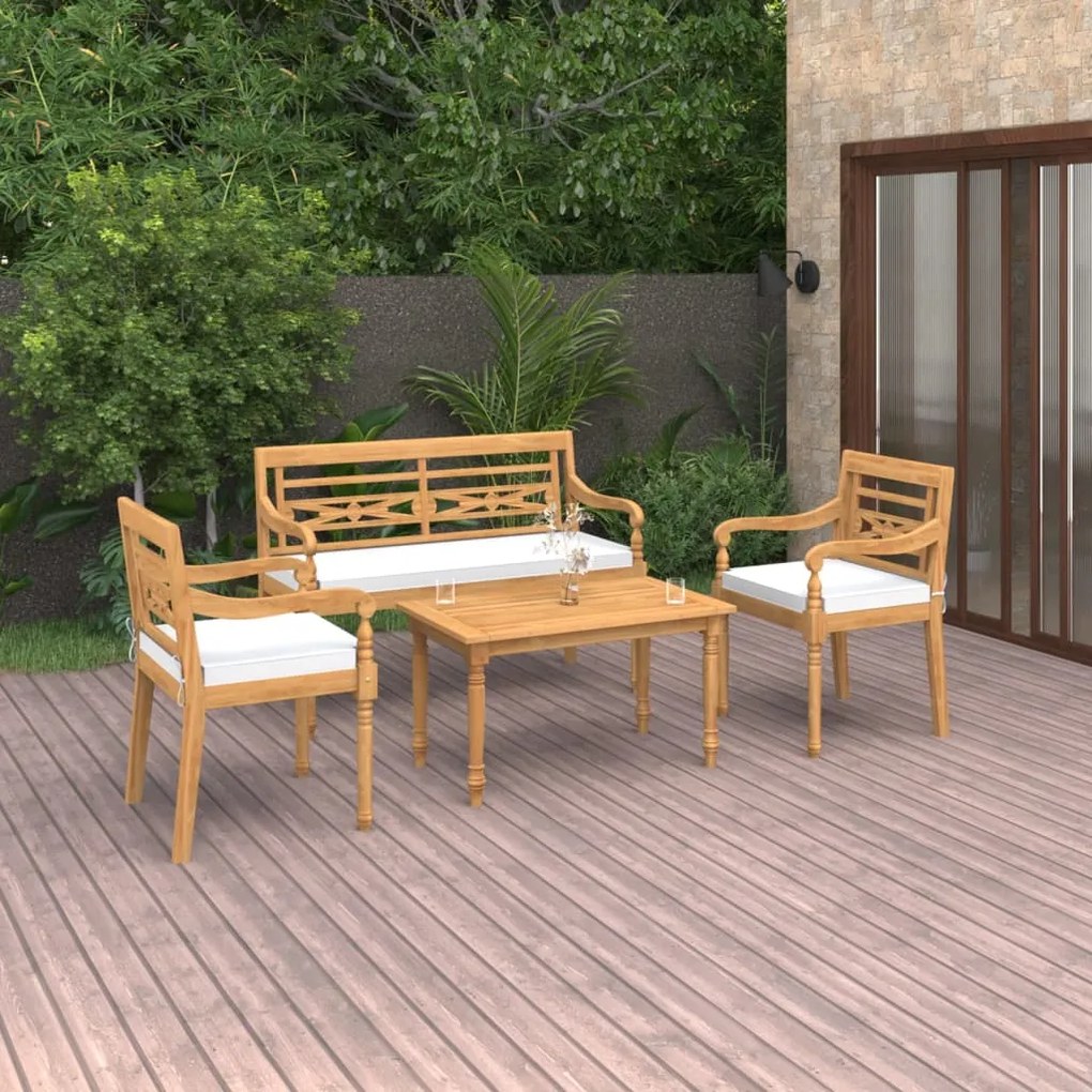 3087052 vidaXL Set mobilier grădină cu perne, 4 piese, lemn masiv de tec