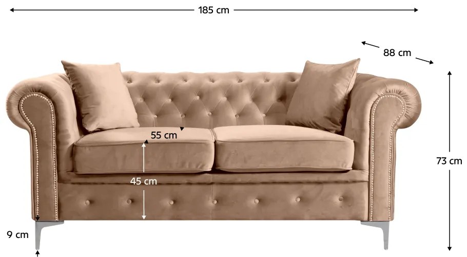 Canapea extensibilă de lux 2 locuri, stofă maro deschis Velvet, ROMANO