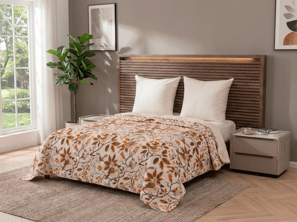 Cuvertura de pat BIRDS PUMPKIN, maro Dimensiune: 220 x 240 cm