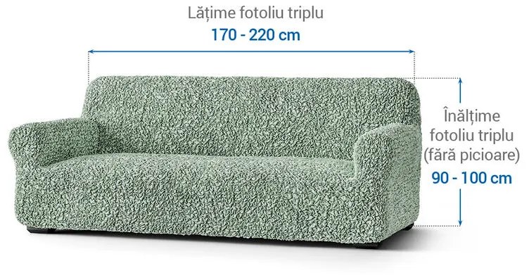 Huse bielastice FUCO bumbac bio mentă fotoliu triplu (l. 170 - 220 cm)