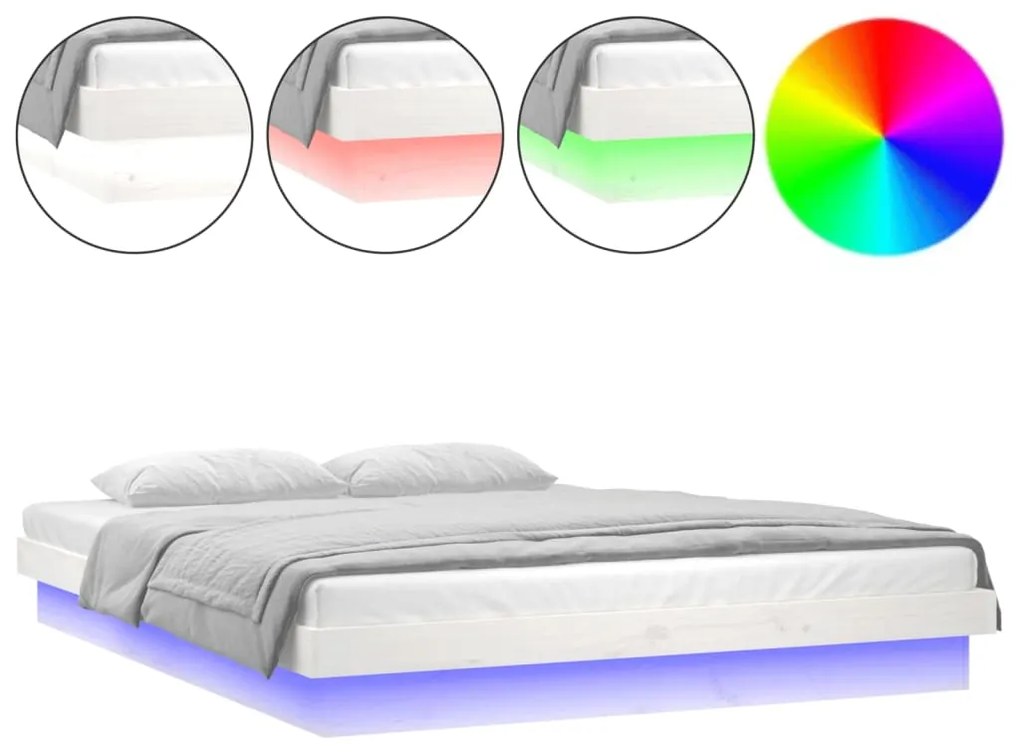 832749 vidaXL Cadru de pat cu LED mic dublu 4FT, alb, 120x190 cm, lemn masiv