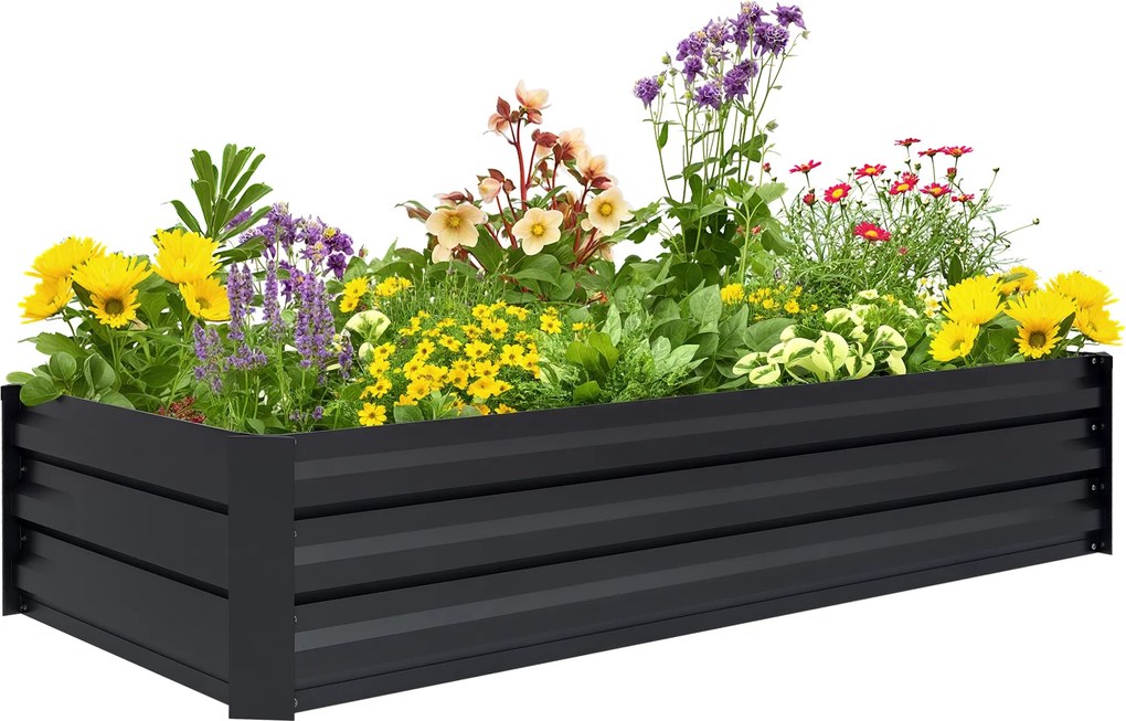 Outsunny Jardinieră dreptunghiulară bac de flori în oțel cu margine de siguranță și fund deschis negru | Aosom Romania