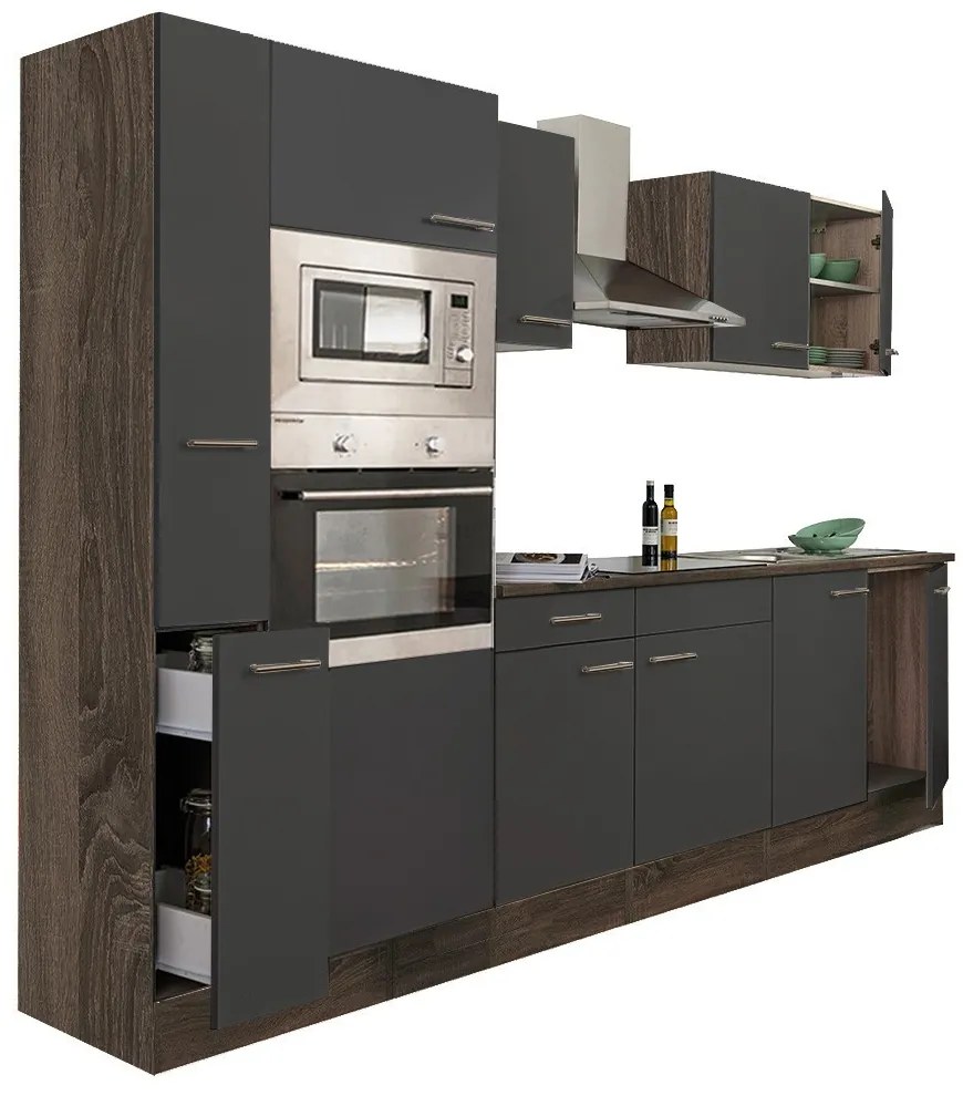 Mobilă de bucătărie Yorki 300, corp din stejar Yorki, cu față antracit satinat