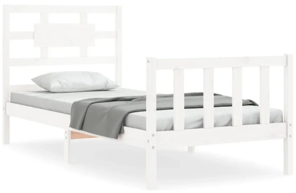3192542 vidaXL Cadru de pat cu tăblie, alb, 90x200 cm, lemn masiv