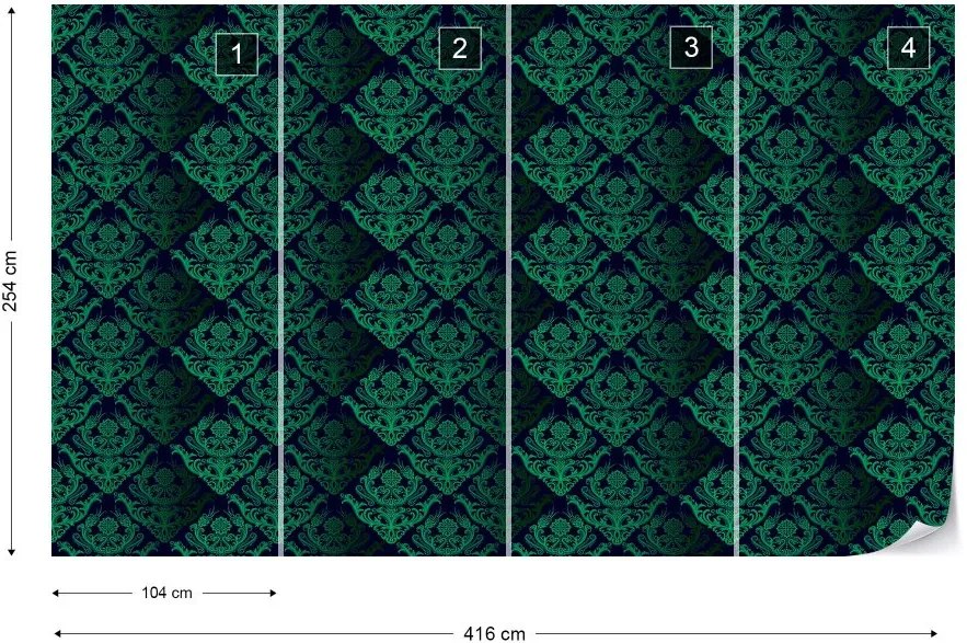Fototapet GLIX - Floral Pattern Green 2 + adeziv GRATUIT Tapet nețesute - 416x254 cm