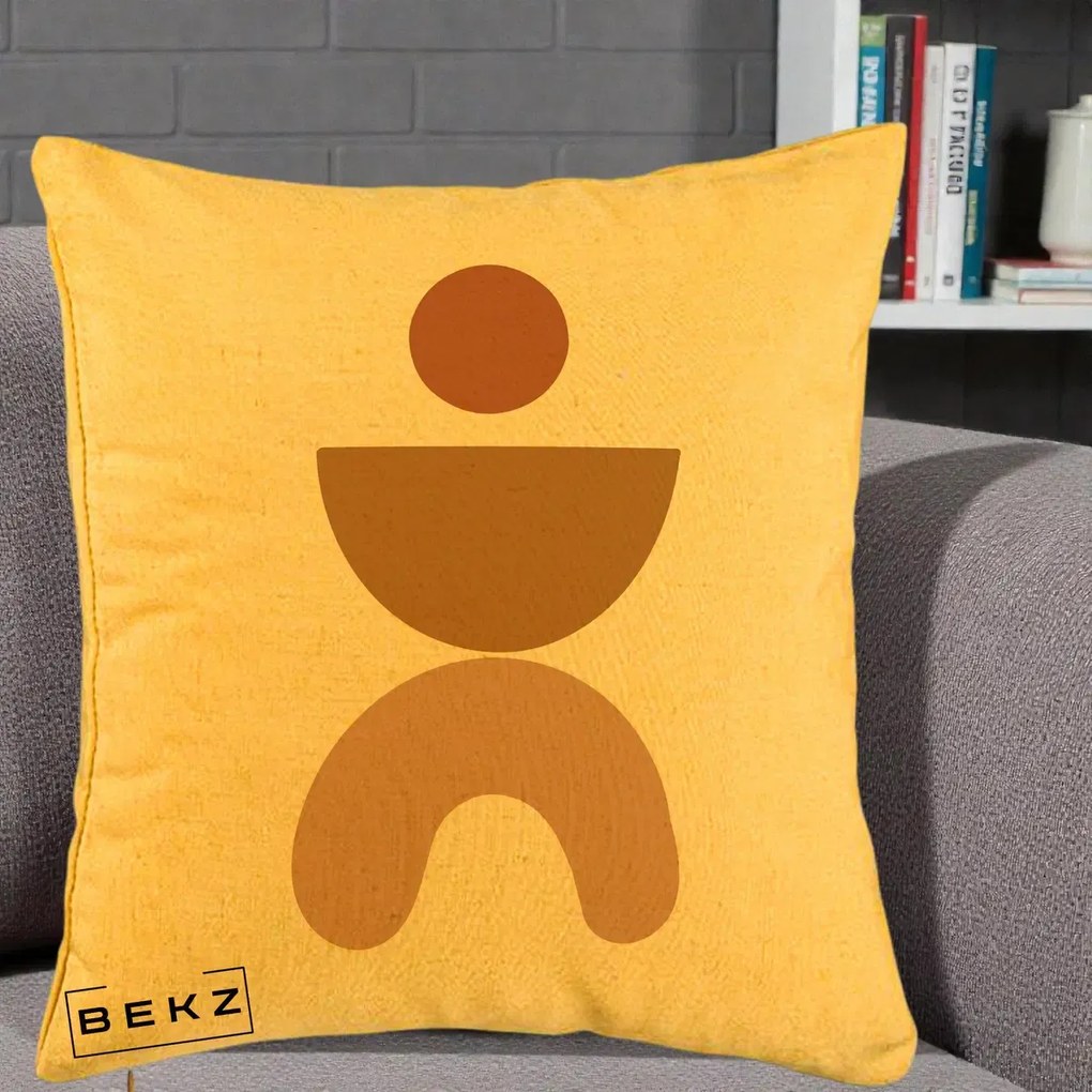 Perna Decorativa Geometric Boho Disc si Arc, 40x40 cm, Galben, Husa Detasabila, Perna Inclusa, BEKZ®