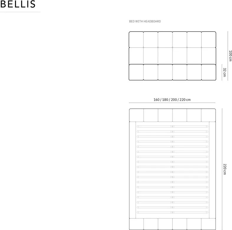 Pat tapitat cu tablie si lada depozitare, Bellis, Micadoni Home, BL, 160x200 cm, catifea, bej deschis