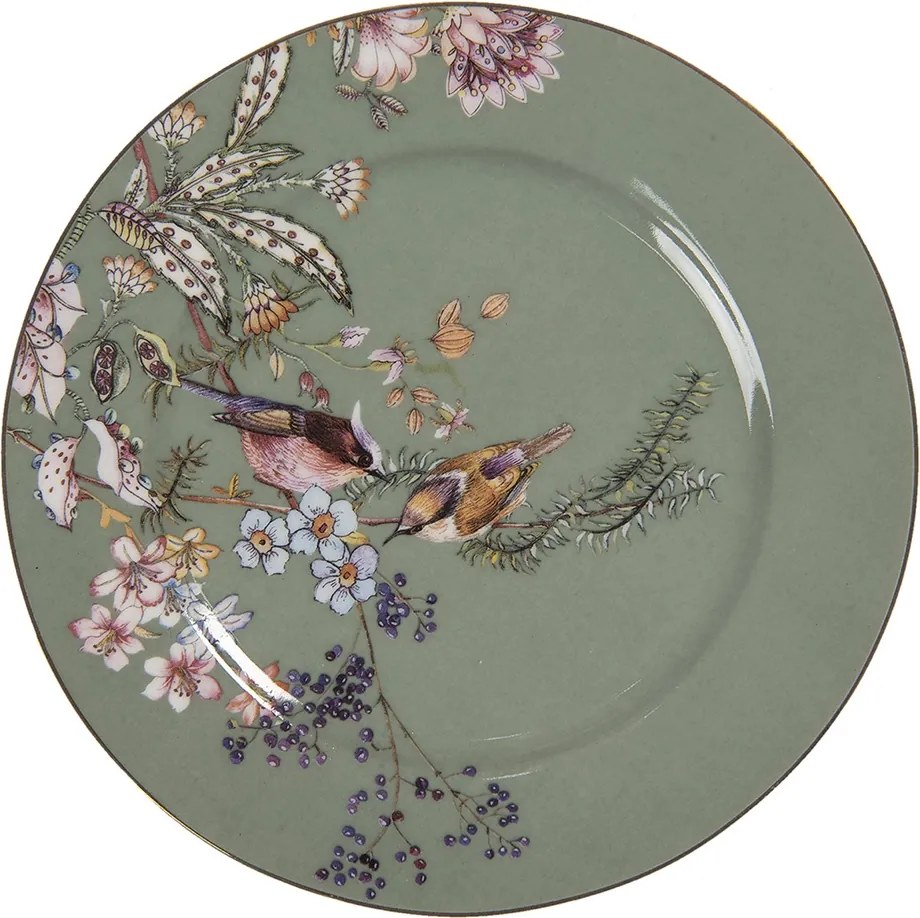 Farfurie verde, din ceramica, cu motive florale, Ø15 cm, Bloom