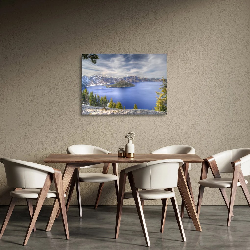Tablou pe sticlă lacul montan (70x50 cm)