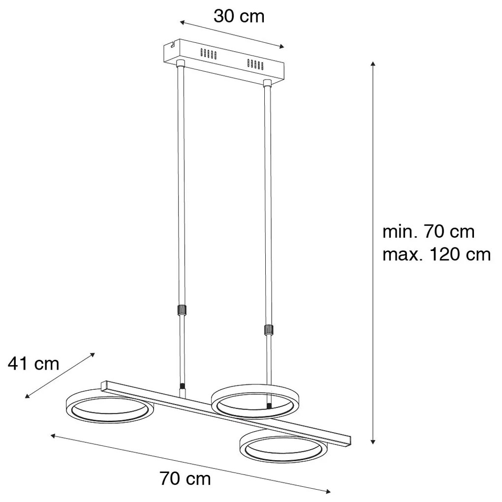 Lampă modernă suspendată neagră inclusiv LED cu 3 trepte de reglare a intensității luminii, 3 lumini - Vivé