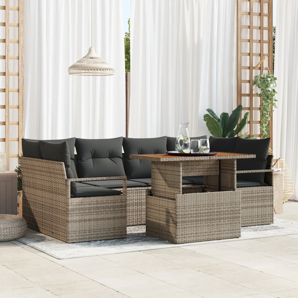 vidaXL Set de 7 Piese Sofa de Grădină cu Perne Gri Ratan Acacia
